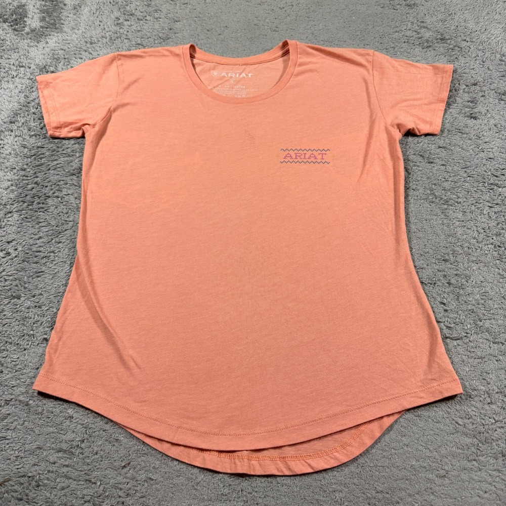 Ariat Womens Farm Sweet Farm Graphic T Shirt S Peach Pink Cotton Short Sleeve